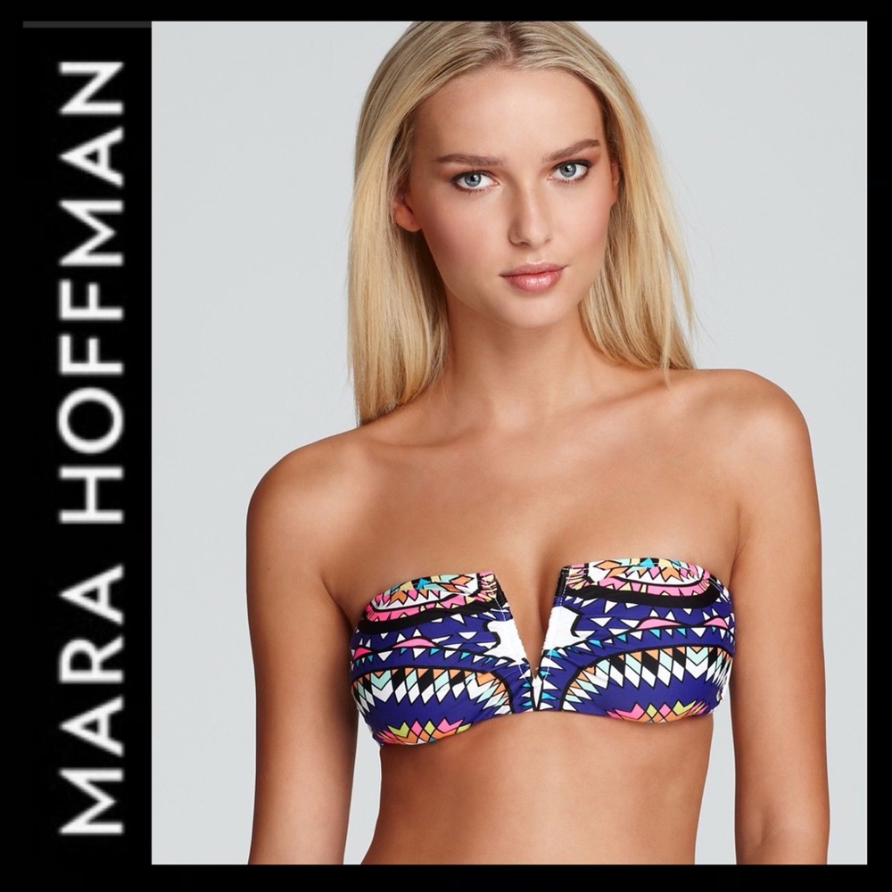 Mara Hoffman Navy Multicolor Geometric Bandeau Bikini Top